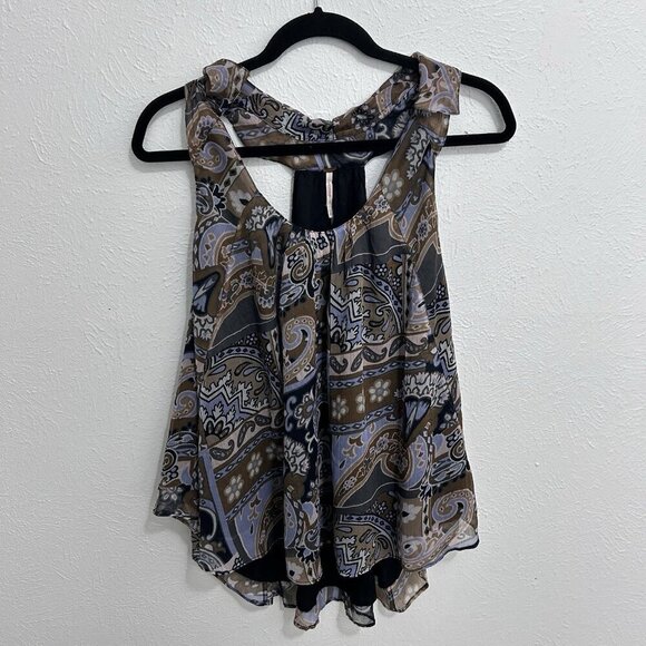 Free People Strawberry Print Halter Tank Top Sz Small Paisley Chiffon Colorful - Picture 3 of 10